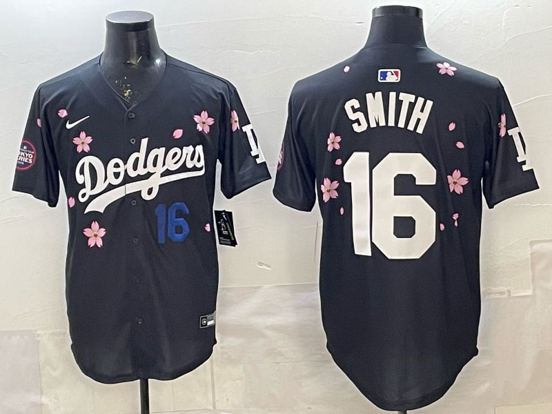 Men Los Angeles Dodgers #16 Smith Black Sakura Edition 2025 Nike MLB Jersey style 3->pittsburgh steelers->NFL Jersey